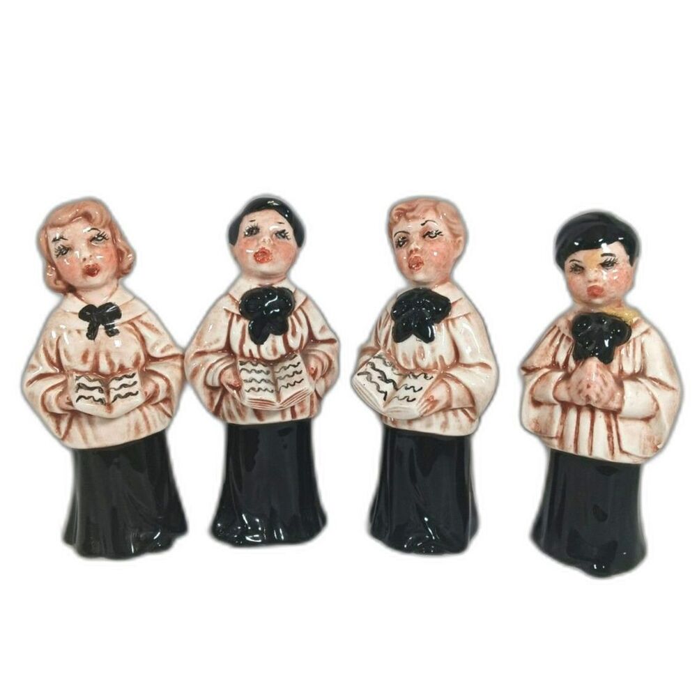 Vintage 1976 Holland Mold Ceramic Mixed Choir Figurines 4pc Christmas Christian